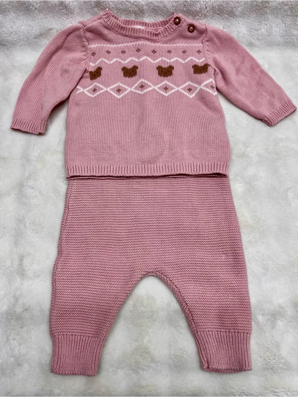 Carter’s Baby Knit Two-Piece Set in Dusty Pink with Brown Bears